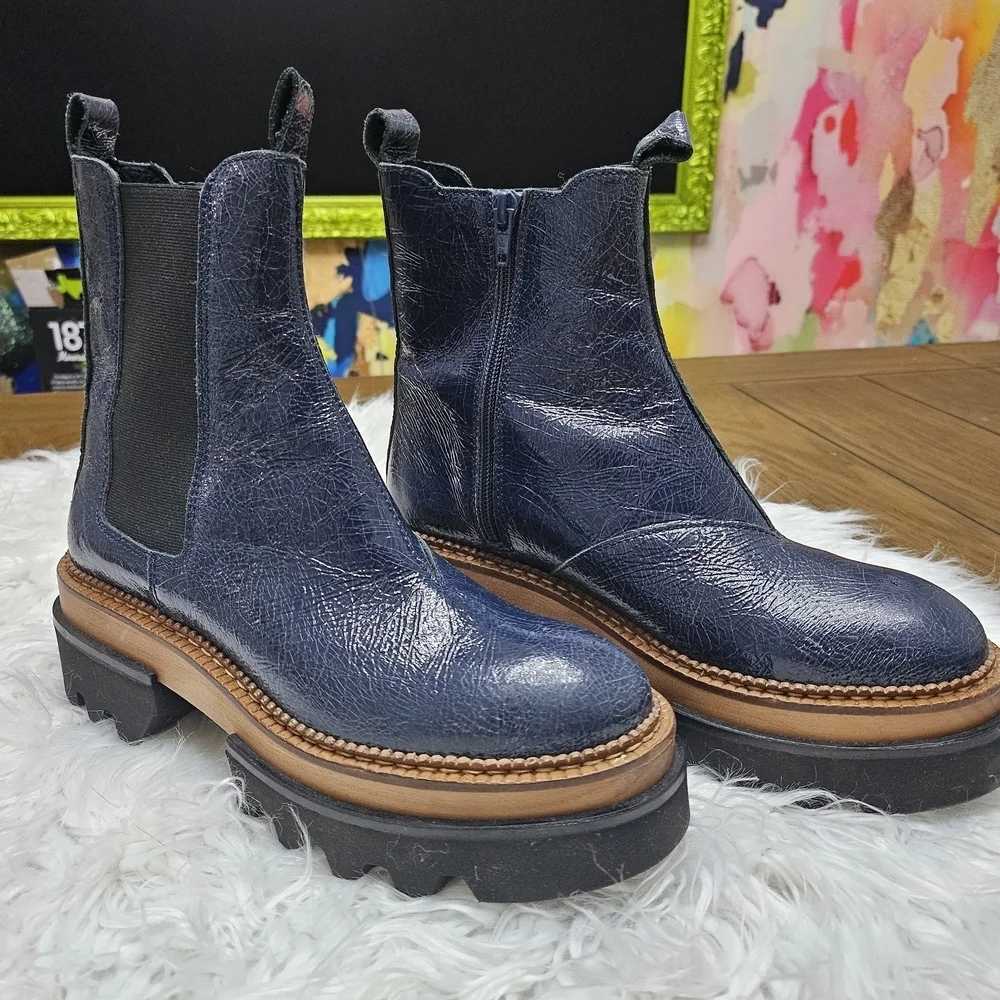 Free People Navy Leather Winter Boots